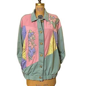 Vintage 90s pastel color block embroidered jersey and shell jacket size Large